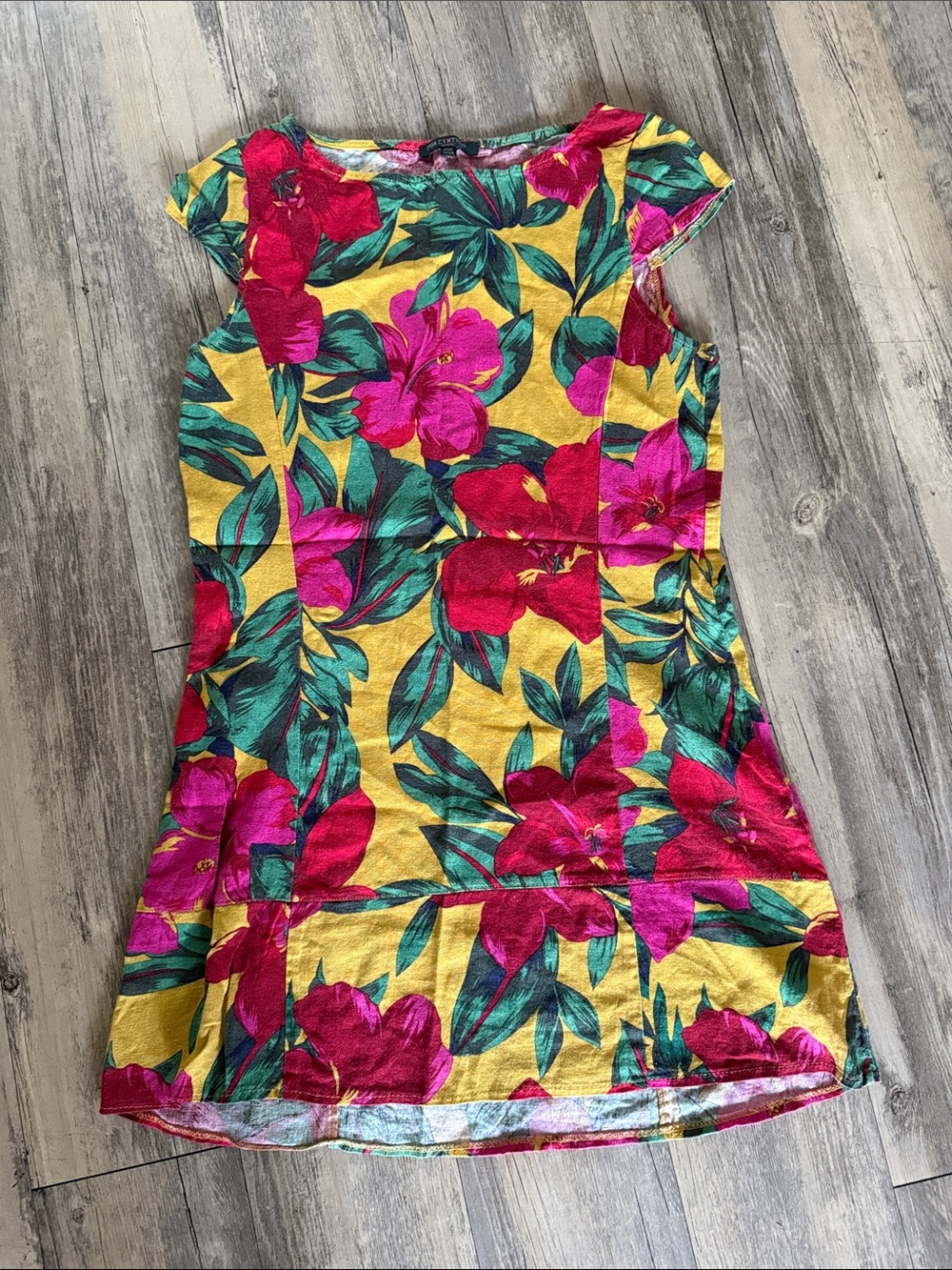 Vintage For Cynthia Yellow Hibiscus Dress 🌺 Pink + Red Tropical Floral PM